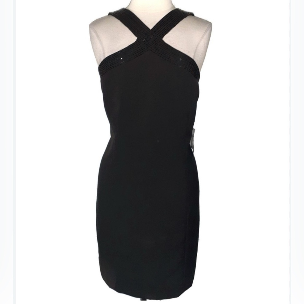 Laundry by Shelli Segal Beaded Criss Cross Halter Dress Black Size 4